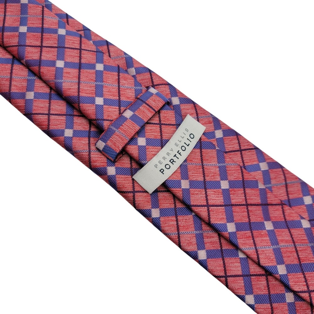 Perry Ellis Portfolio Red Purple Plaid Mens Necktie 100% Polyester - Picture 8 of 11